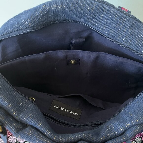 America & Beyond Embellished Floral Beaded Travel Bag Blue Pink - Picture 7 of 8